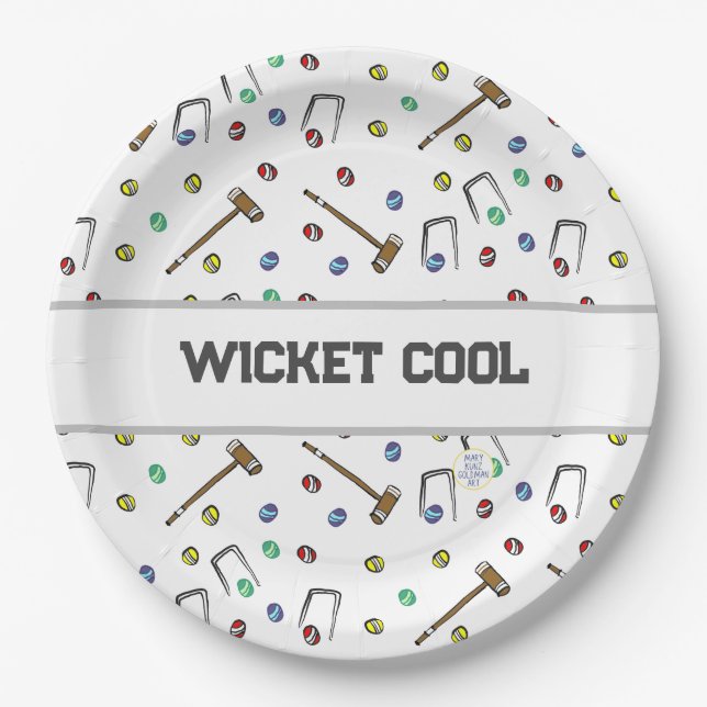 Wicket Cool Croquet Pun Hand Illustriert einzigart Pappteller (Vorderseite)
