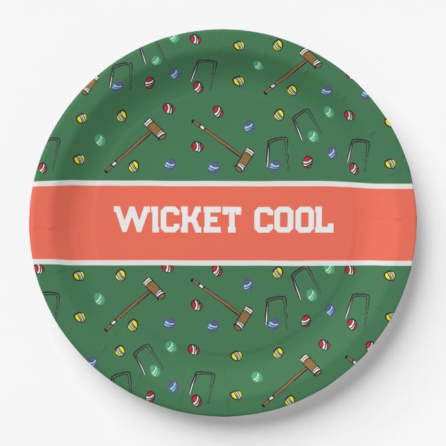 Wicket Cool Cute Krocket Hand-Illustriert Grün Pappteller (Vorderseite)