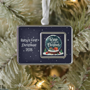 Wickle es ein Weihnachts-Schneekugendesign Rahmen-Ornament Silber