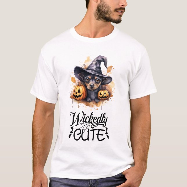 Wicklerisch Niedliche Dackel Hexe T-Shirt (Vorderseite)