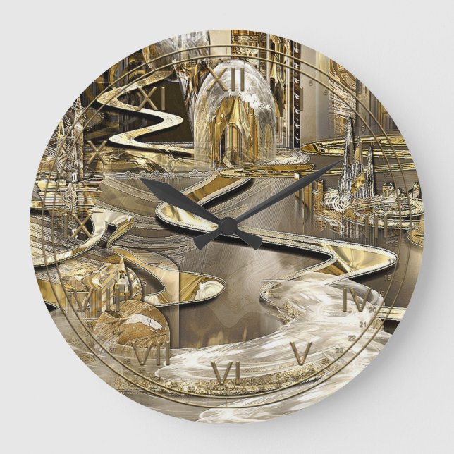 Wicklungs-Jackson-Fantasie-futuristische Stadt Große Wanduhr (Vorderseite)