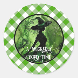 Wickly Good Hexe Green Gingham Kariert gestrichen Runder Aufkleber