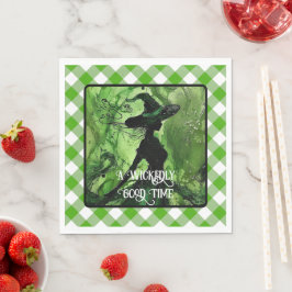 Wickly Good Hexe Green Gingham Kariert gestrichen Serviette