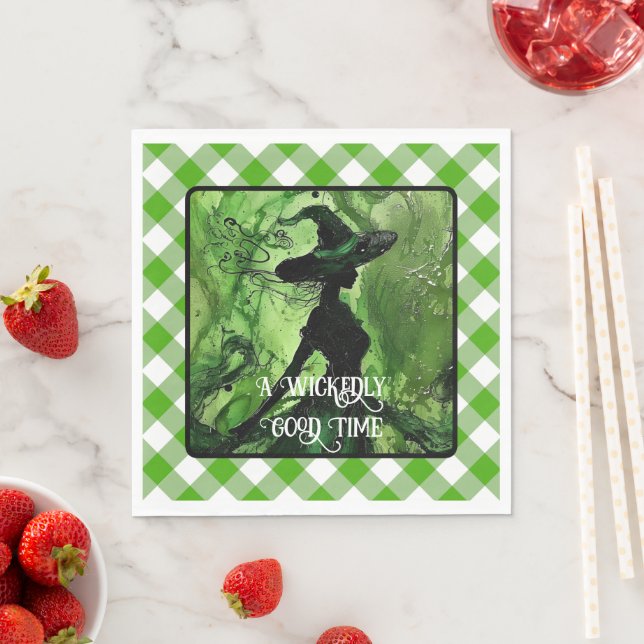 Wickly Good Hexe Green Gingham Kariert gestrichen Serviette (Beispiel)