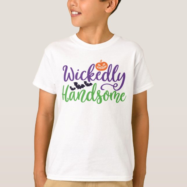 Wickly handsome, Pumpkin and Bats Halloween T-Shirt (Vorderseite)