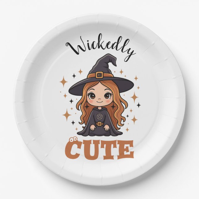 Wickly Niedlich Halloween Hexe | Spooky Adorable Pappteller (Vorderseite)