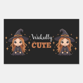 Wickly Niedlich Halloween Hexe | Spooky Adorable Rechteckiger Aufkleber