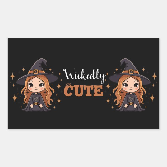 Wickly Niedlich Halloween Hexe | Spooky Adorable Rechteckiger Aufkleber (Vorderseite)