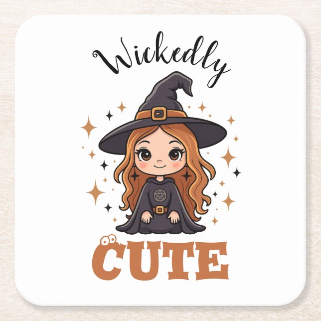 Wickly Niedlich Halloween Hexe | Spooky Adorable Rechteckiger Pappuntersetzer (Vorderseite)