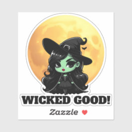 Wickte kleine grüne Hexe Vollmond Aufkleber