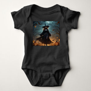 "Wickte Nacht: Beängstigende Halloween-Hexe und ih Baby Strampler