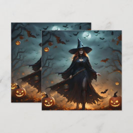 "Wickte Nacht: Beängstigende Halloween-Hexe und ih Einladung