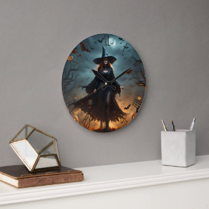 "Wickte Nacht: Beängstigende Halloween-Hexe und ih Große Wanduhr
