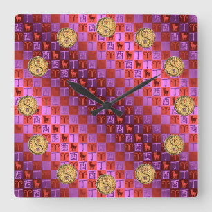 Widder & Feuer Hahn Quadratische Wanduhr