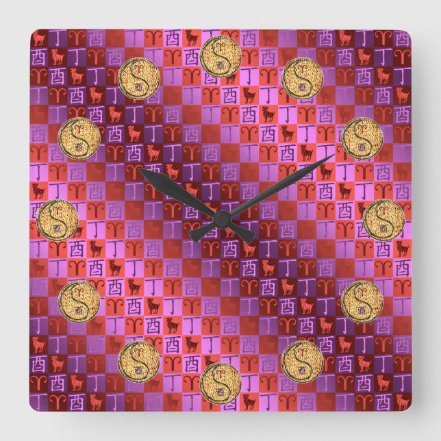 Widder & Feuer Hahn Quadratische Wanduhr (Vorderseite)