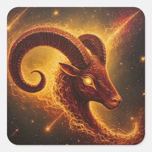 ♈ Widder-Geschenk mit feurigem Widder-Kunstwerk Quadratischer Aufkleber (Vorderseite)