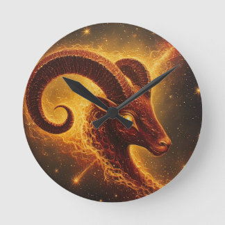 ♈ Widder-Geschenk mit feurigem Widder-Kunstwerk Runde Wanduhr