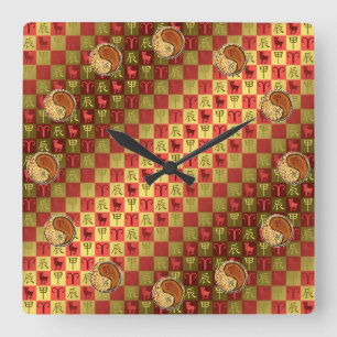 Widder & Holz-Drache Quadratische Wanduhr