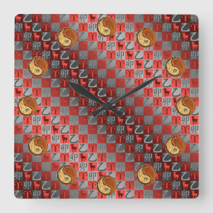 Widder & Holz-Hase. Quadratische Wanduhr