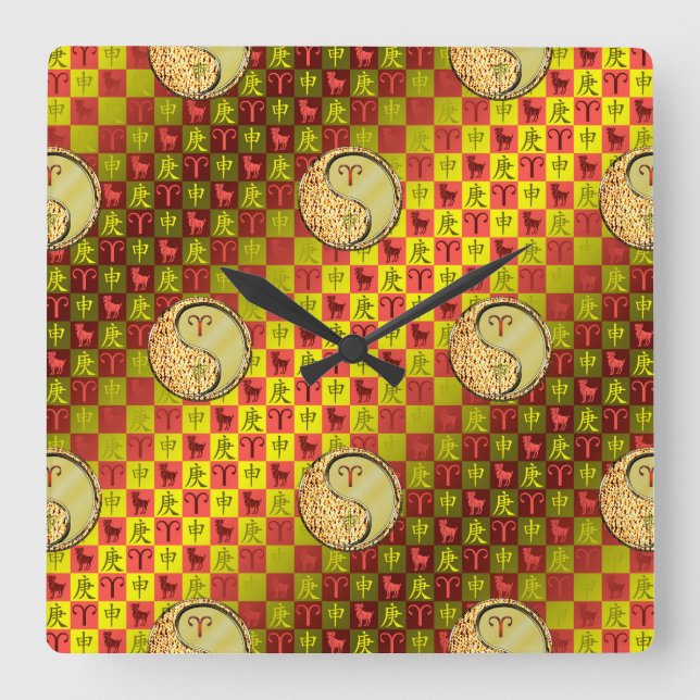 Widder & Metallaffe Quadratische Wanduhr (Vorderseite)