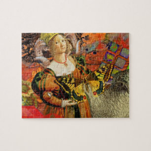 Widder Orange Frau: Gothic Ram Antique Art Collage