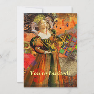 Widder Orange Frau: Gothic Ram Antique Art Collage Einladung