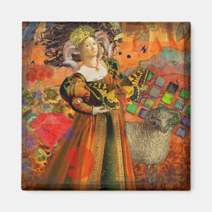 Widder Orange Frau: Gothic Ram Antique Art Collage Magnet