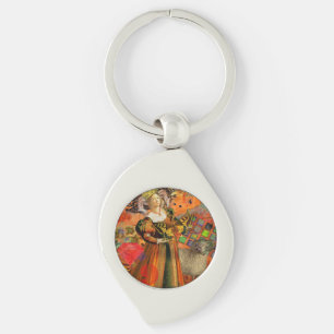 Widder Orange Frau: Gothic Ram Antique Art Collage Schlüsselanhänger