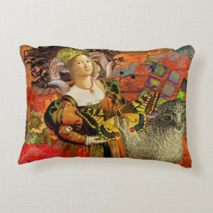 Widder Orange Frau: Gothic Ram Antique Art Collage Zierkissen