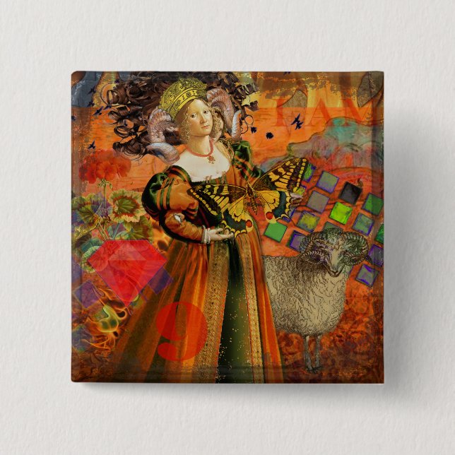 Widder Orange Frau: Gothic Widder Antike Kunst Col Button (Vorderseite)