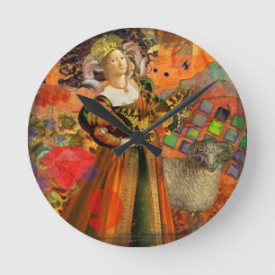 Widder Orange Frau: Gothic Widder Antike Kunst Col Runde Wanduhr
