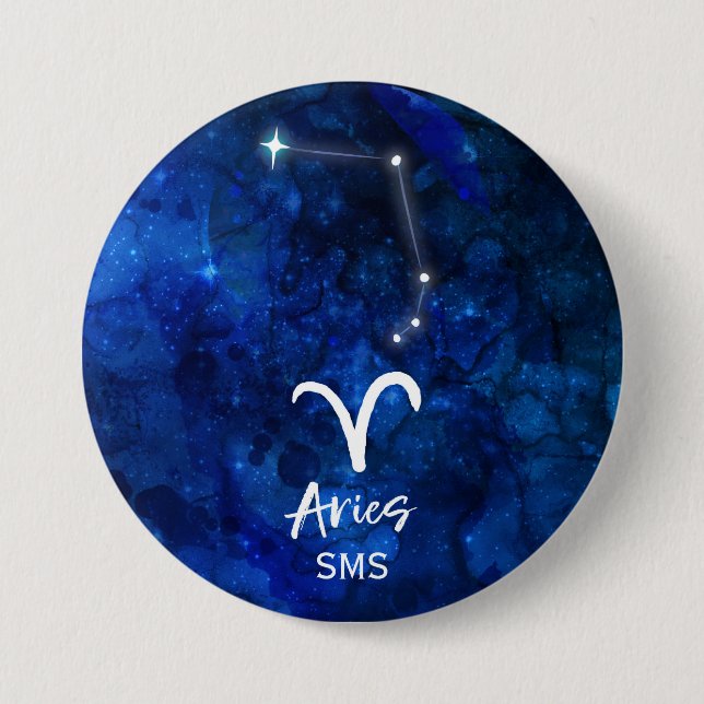 Widder-Sternbild Blaue Galaxie Monogramm Button (Vorderseite)