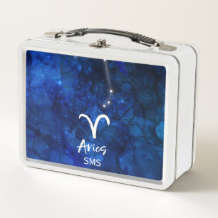 Widder-Sternbild Blaue Galaxie Monogramm Metall Brotdose