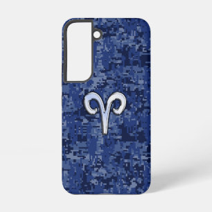 Widder-Sternzeichen auf Marineblau-Camo Samsung Galaxy Hülle