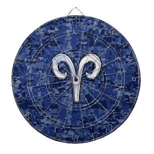 Widder-Sternzeichen auf Navy-Blue-Digital-Tarnung- Dartscheibe