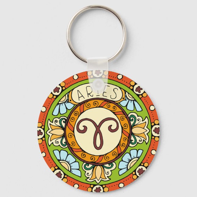 Widder Sternzeichen farbenfrohes Mandala Schlüsselanhänger (Vorderseite)