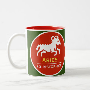 Widder-Sternzeichen mit Namen des Besitzers Zweifarbige Tasse