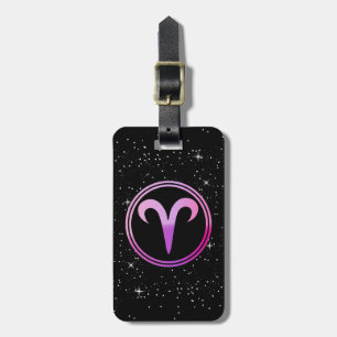 Widder-Symbol-Kreis-Rosa mit Sternen v2 Gepäckanhänger