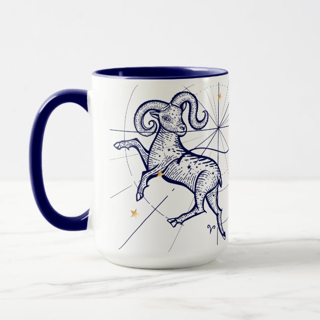 Widder-Tierkreis-Marine-Blau u. Goldgeburts-Tasse Tasse (Links)