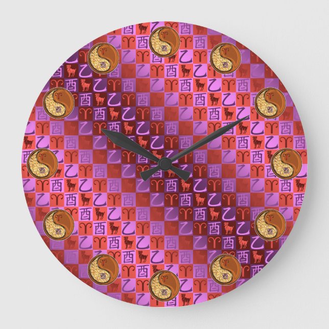 Widder und Holz Hahn Große Wanduhr (Vorderseite)
