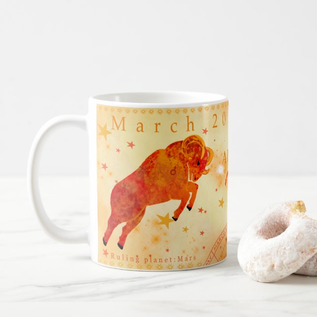 Widder Vintage-Sternzeichen Kaffeetasse (Mit Donut)