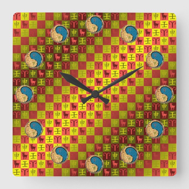 Widder & Wasser-Affe Quadratische Wanduhr (Vorderseite)