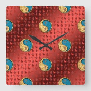 Widder & Wasser-Tiger Quadratische Wanduhr