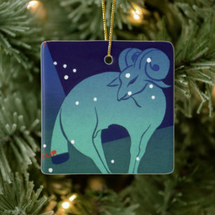 Widder-Widder-Sternbild, Vintage-Zodiak-Astrologie Keramikornament