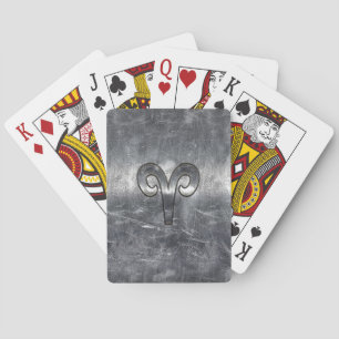 Widder-Zodiac-Symbol im Silberstahl-Stil Spielkarten