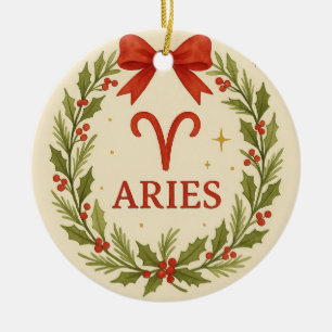 Widder-Zodiac-Weihnachtsbaumanhänger – Festlicher Keramik Ornament
