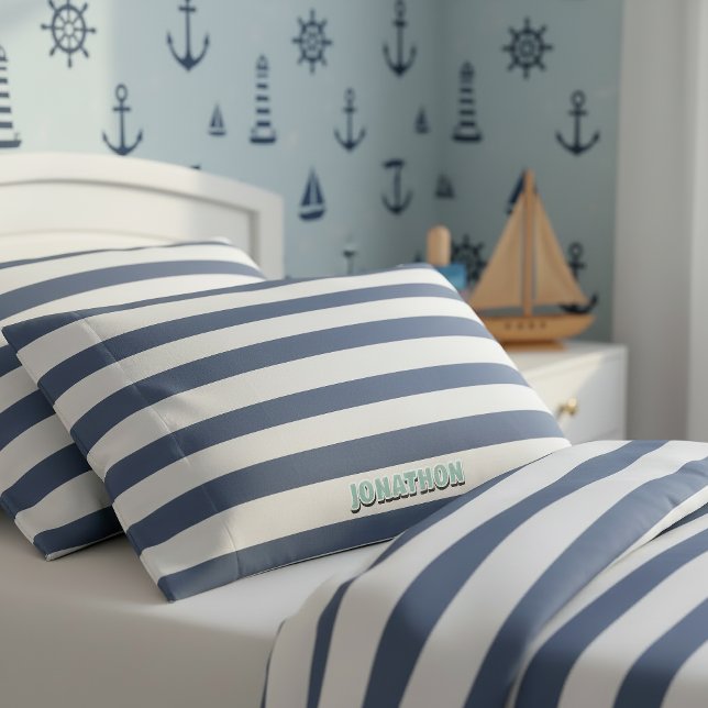 Wide Nautical Striped Weave Navy White ID1248 Kissenbezug (Von Creator hochgeladen)
