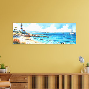 Wide Seascape Mediterranes Leuchtturm und Yachten Leinwanddruck