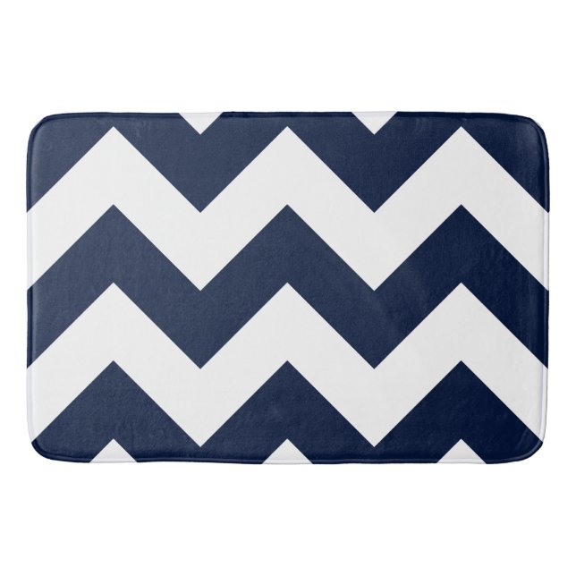 Wide Zigzag Muster Dark Blue & White Badematte (Vorderseite)