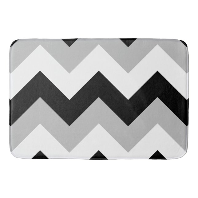 Wide Zigzag Muster Schwarz Weiß Badematte (Vorderseite)